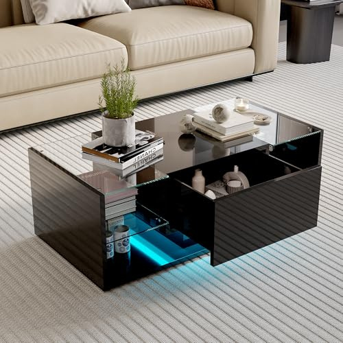FOERPL - Mueble para TV LED, 100 cm, mesa de TV, mueble Tele con LED, espacio de almacenamiento, mesa de televisión, salón con almacenamiento, banco de TV, mueble bajo, almacenamiento para sala de
