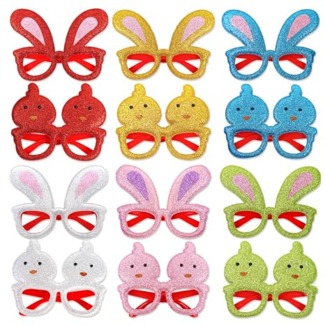 Generisch Easter Glasses for Children - Pack of 12 Cute Animal Motifs | Festive Rabbit Ears Glasses Frames | For Birthday Holiday Children's Day Photo Performance Cosplay Women Adults