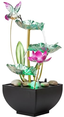 Joygoodta Tabletop Fountain 3-Tiers Leaf, Small Indoor Waterfall Fountains with Rocks Lotus Waterfall Fountain Zen Fountains for Home, Office, Bedroom Style 2