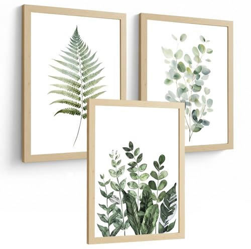 Nacnic Juego De 3 Laminas Flores Botanico Verde. Arte De Pared Colorido Botánico Minimalista Posters Florales Para Dormitorio Sala De Estar A4 Sin Marco