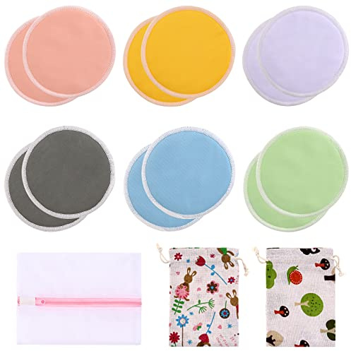 Lictin 12 pcs (6 Pairs) Nursing Pads Set Nursing Pads Washable Organic Bamboo Nursing Pads Reusable Nursing Pads Washable Soft Absorbent Nursing Pads with 1 Laundry Bag and 2 Organza Bags