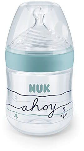 NUK Beach Nature Sense Plastic Bottle 150 ml with Silicone Small Feed Hole Teats (0-6 Months) Boy