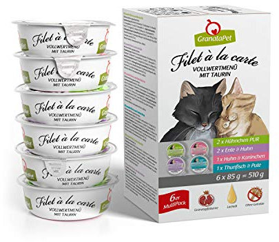 GranataPet Filet à la carte Multipack, Nassfutter für Katzen im Probierpaket, Filet-Stückchen ohne Getreide, Katzenfutter ohne Zuckerzusatz, hoher Fleischanteil, 6 x 85 g