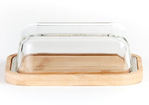 Hanseküche Burriera – Certificato FSC® – Burriera di alta qualità in vetro e fondo in legno adatto per 250 grammi di burro – Scatola per burro molto resistente, durevole e sostenibile per la tua