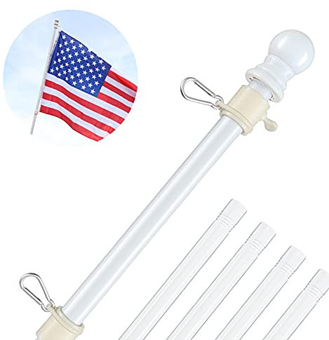 Mât de drapeau blanc pour la maison – Kit de mât de drapeau anti-nœuds pour l'extérieur – 2,5 cm en acier inoxydable robuste pour porche, cour, bateau, camion