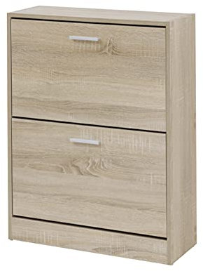 Baroni Home Platzsparender Schuhschrank aus Melamin-Holz für den Eingangsbereich, 12 Paar Schuhe mit 2 Klapptüren und dopplter Tiefe 24x63x81 cm