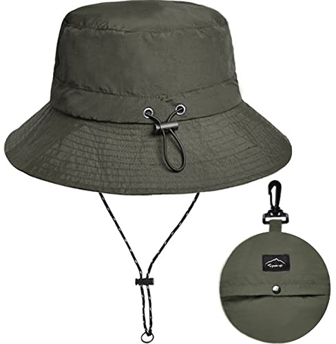 Malaxlx Army Green Waterproof Bucket Hat for Women and Men - UV Protection Beach Sun Hat Fishing Safari Boonie Hat Rain Hat Adjustable Packable