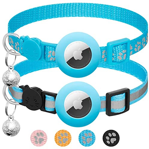 2er Pack kompatibel mit Airtag Katzenhalsband mit Glocke,Reflektierend GPS Tracker Katze kompatibel mit Apple Airtag Hülle,Personalisiert kompatibel mit Airtag Halsband Katze mit Sicherheitsverschluss