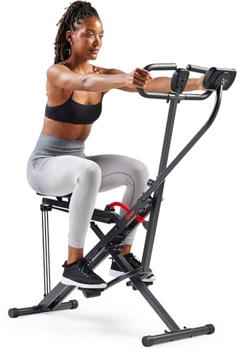Sunny Health & Fitness Smart Row-N-Ride Squat Machine – Foldable Upright Trainer, Full-Body Workout for Glutes Quads Core, Adjustable Resistance Bands, Bluetooth SunnyFit App Sync, 150 kg Capacity