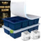 Walfos große Eiswürfelform silikon, 2 Pack 8-fach Silikon Eiswürfelbehälter mit Deckel,BPA-frei und spülmaschinenfest,für Cocktails, Whisky, Babynahrung（blue）