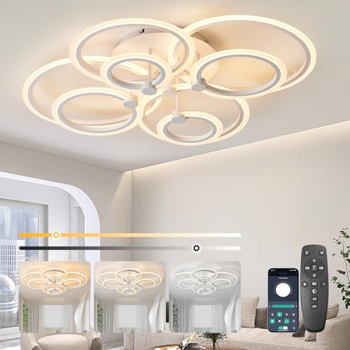 SUCIKORIO LED Taklampa Dimbar Med Fjärrkontroll Modern LED-taklampa 8 Rund Vardagsrum 90W Vardagsrumslampa 2700K-6500K Sovrumslampa, Tak Med App För Sovrum, Kök, Badrum, Hall