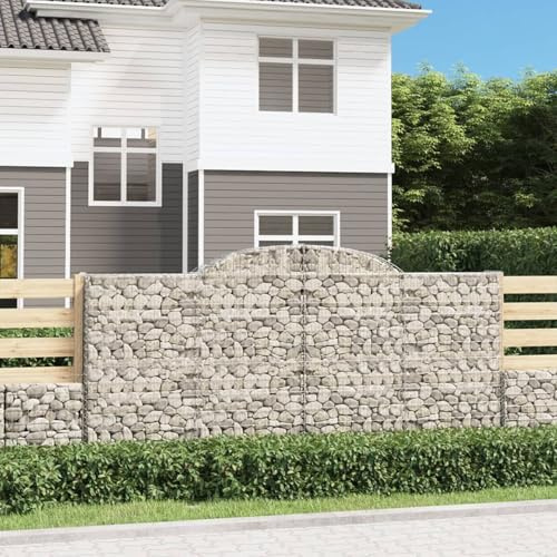 Gecheer Jardinera Exterior,Gaviones de Piedra,Jardinera de gaviones,Gaviones de Piedras Cesta muros 2 uds 300x50x140/160 cm, Gaviones Decorativos,Forma de Arco Hierro