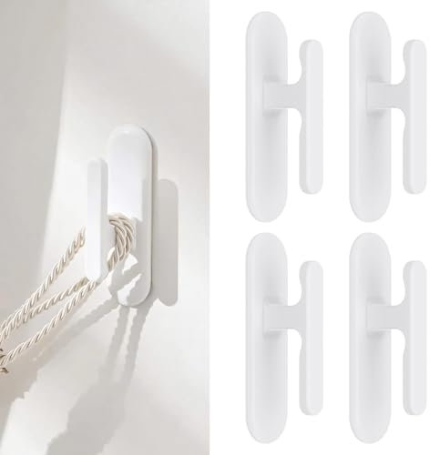 4 Pcs Quality Blind Cord Safety Device, Blind Cord Hooks Adhesive Wall Hook Cleat Hooks Stick on Blinds for Windows Stick to The Wall (White)