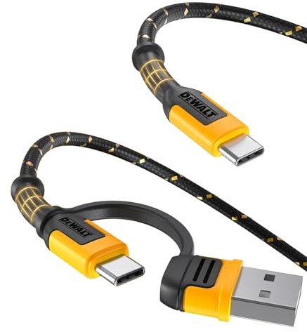 DEWALT Heavy Duty 2In1 Charging Cable, Usb C To Usbc W/Adapter Usb, 60W Pd Fast Charging & Data Sync, Typec Charger Cables For Multiple Devices For Iphone 16/15 Pro Max, Macbook, Ipad, Samsung Galaxy