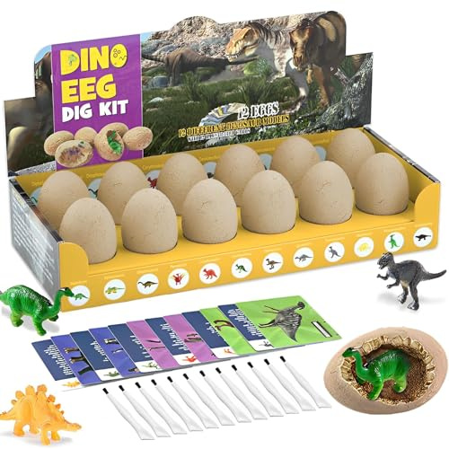 12 Pièces Oeufs Dino Dinausore Jouet, Kit d'Excavation d'Œufs de Dinosaure, 4-10 Ans Oeuf Dinosaure Jouet Garcon, Kit de Fouilles de Dinosaures, Oeuf Dinosaure Jeux Enfant 4-10 Ans Cadeau Garcon