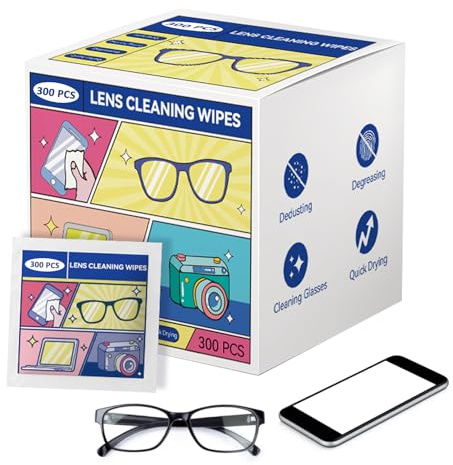 Lens Cleaning Wipes, Quick-Drying, 300 Pack, for Glasses, Cameras, Phones and Screens