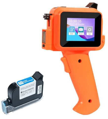 ZHONGMIN Handheld Inkjet Printer with 42ml Quick-Drying Ink Cartridge, 0.5 Inch Nozzle Ink Jet Coding Machine for EXP Date/Batch Number/QR Code/Barcode/Logo/Text (ZM-C12mini) (Orange)