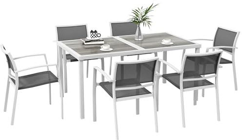 Outsunny Conjunto de Comedor de Exterior 7 Piezas para Patio Blanco y Gris