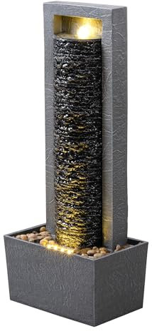 Teamson Home Fontana alta della cascata della fontana all'aperto del giardino con le luci calde del LED ha stratificato la progettazione della roccia grigio scuro
