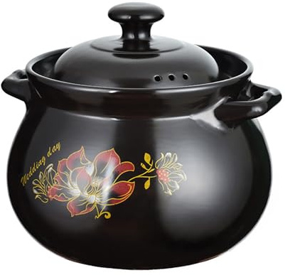 YLME Casseruola con Coperchio pentola in Terracotta di Grandi Dimensioni per Cucinare stufati zuppe Riso e Piatti brasati Adatta Sia ai fornelli Che al Forno,3L