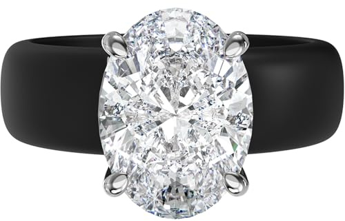 Rinfit Silicone Ring with Stone, Oval Cut CZ - Blck/Sil, Size 7