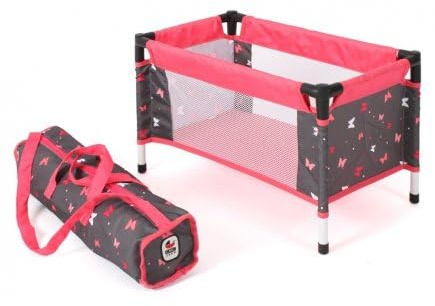 Lit Parapluie de Voyage Papillons, Rose - pour Poupon et Poupee 50 cm Max - mobilier, Accessoire de Jeu - Set Jouet Fille et Carte