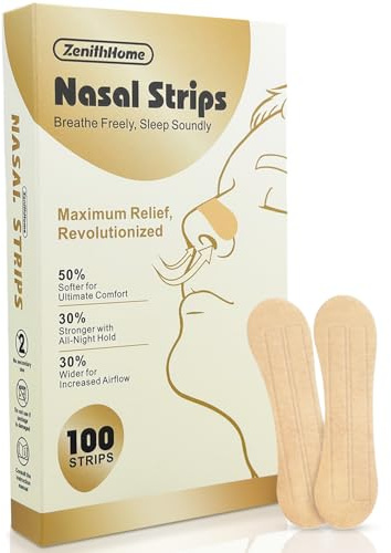 ZenithHome® Nasenpflaster Schnarchen, 100 Stück mit verbesserten, weicheren & stärkeren Nasenstrips für Sport & bessere Schlafqualität, besser Atmen bei verstopfter Nase, Anti-Schnarch Nose Strips