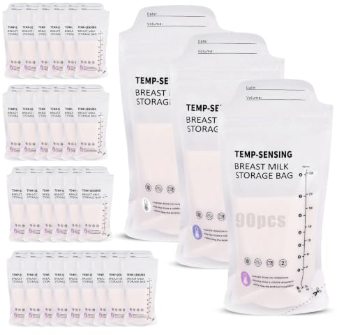 90pcs 250ml Breast Milk Storage Bags with Temperature Sense Colour Change