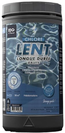 EDG - Chlore Lent Piscine - Galets 250 g - Boite 1 Kg - Chlore Permanent Longue Durée - Haute Concentration