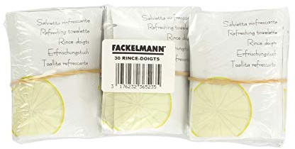 Fackelmann 236523 Lot de 30 rince-Doigts, lingettes rince Doigts, Senteur Citron, Lave-Mains, Papier, Aluminium, Blanc, 7 x 5 cm (Emballage lingette)