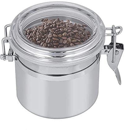 HERCHR Coffee Canister Capacity Range 450g to 500g with Transparent Window,Locking Clamp Food Storage Container Coffee Flour Canister Airtight Sealed Stainless Steel Storage Jar for Tea Sugar