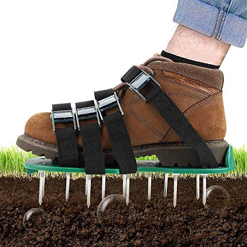 Hilif Lawn Aerator Shoes Lawn Aerating Shoes Lawn Aerator Sandals Lawn Aerator Scarifier Lawn Scarifier Lawn Aerator Spike Lawn Aeration Shoes with 3 Straps / 4 Straps for Your Lawn or Yard (4 Straps)