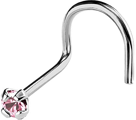 22G Solid 14Kt Gold Nose Screw Stud with Prong Set real Pink Tourmaline Gemstone, 14kt Yellow Gold or 14kt White Gold - October Birthstone Nose Ring-NSWG_PTM-1.5MM
