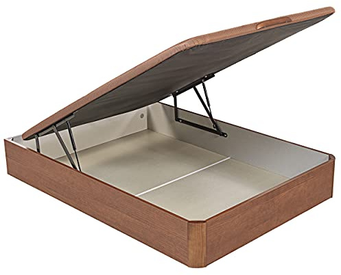 What The Sleep | Canapé Abatible de Madera Gran Capacidad | 135x190 | Montaje y Retirada Usado Incluido | Cerezo | 32 cm | Apto Todos Colchones | Esquinas Delanteras Redondeadas | Storage Bed
