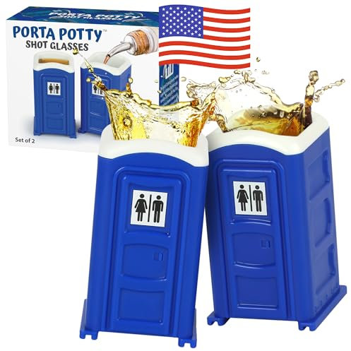 Original Porta Potty Shot Glasses for Men, Best Choice for Humor Number 2, Funny Shot Glass, White Elephant Gift, Secret Santa Claus and Shot Glass Collectors