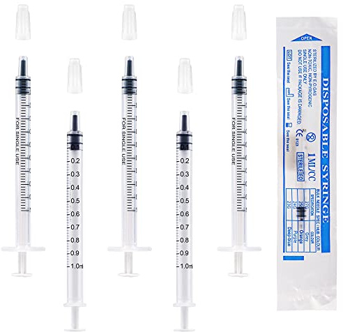 100pcs Siringhe 1 ml con Cappuccio(Senza Ago),Siringa di Plastica,Siringhe Monouso per la Misurazione di Liquidi, Laboratori Scientifici, Alimentazione Degli Animali Domestici