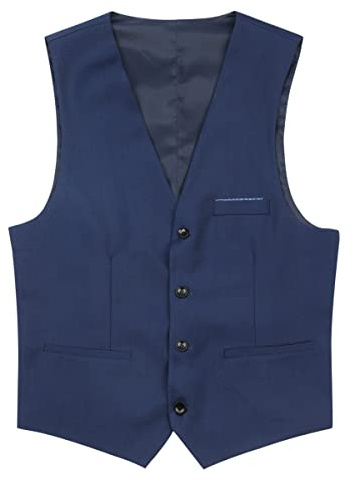 YOUTHUP Gilet Homme avec Pocket Square Slim Fit Sans Manches Gilet de Soirée Formelle pour Hommes, Bleu, XL