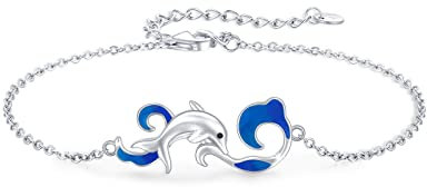 Waysles Delphin Welle Armband 925 Sterling Silber Verstellbar Delphine Armband mit Blau Wave Meer Tier Delfin Schmuck für Damen Mädchen 7 + 2 in