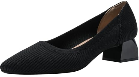 youngshow Women's Pumps Chunky Heels Solid Color Pointed Toe Slip On Pumps Casual Formal Comfortable Non-Slip Shoes Low Heels Dress Pump Shoes Black Size 7