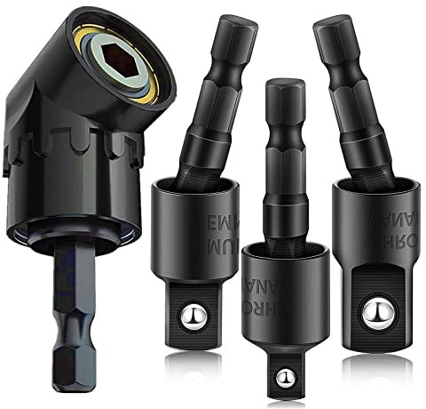 CIGOTU Right Angle Drill Adaptor,4-in-1 Impact Drill Bit Extension,360° Rotatable 1/4 3/8 1/2 Impact Grade Socket Adapter Set,105 Degree Angle Screwdriver Drill Bit for Household Workplace Industry