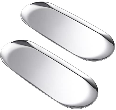 Grand Plateau Ovale Argenté en Acier Inoxydable – Finition Miroir – Rangement et Décoration pour Bijoux, Maquillage, Cosmétiques, Salon, Entrée, Salle de Bain