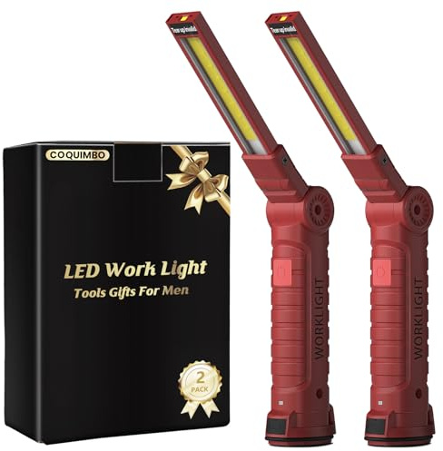 Coquimbo LED Torch Rechargeable Work Light, Gifts for Men Dad (2 Pack, Red) | Inspection Lamp, Magnetic Base Hook, BBQ Light, 360° Rotate for Car Repair, Mechanic, Camping, Emergency, Stocking Stuffers