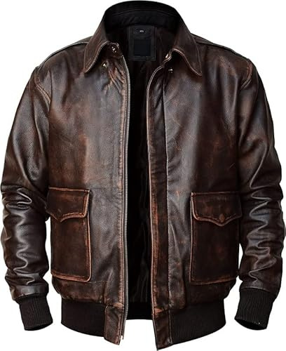 A2 Aviator Brown Real Cowhide Distressed Leather Bomber Flight Jackets