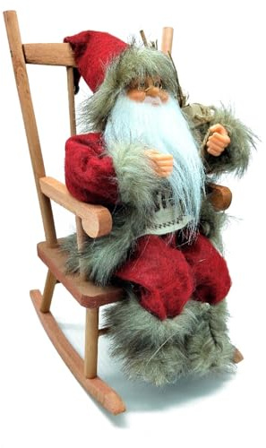 Acan Tradineur - Figura di Babbo Natale sulla sedia a dondolo - Realizzata in legno e poliestere - Decorazione per la stagione natalizia - 35 x 15,5 x 21,6 cm