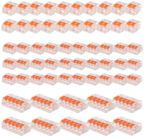 Kabelverbinder,60 Stück Kabelklemmen Elektro Lüsterklemmen mit Betätigungshebel,Elektroklemmem,4mm² Verbindungsklemmen können frei kombiniert Werden Federdruckhebel für Feste Flexible Kabel 2-5 Leiter