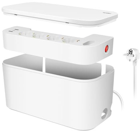 LogiLink LPS281U - Boîte de câbles avec multiprise 5 Prises et 3 Ports USB - Couleur : Blanc