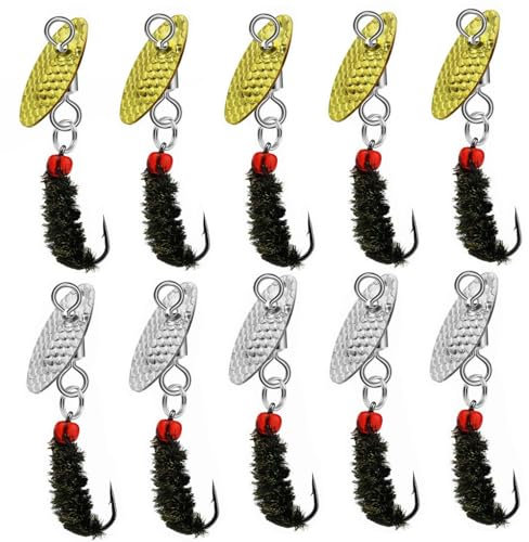 OriGlam Fliegenfischen-Fliegen-Set, handgefertigt, für Trockenfliegen, nasse Fliegen, Spinner, Köder, Spinner, Köder, Haken für Barsch, Lachs, Forelle, Hecht (10 Stück)