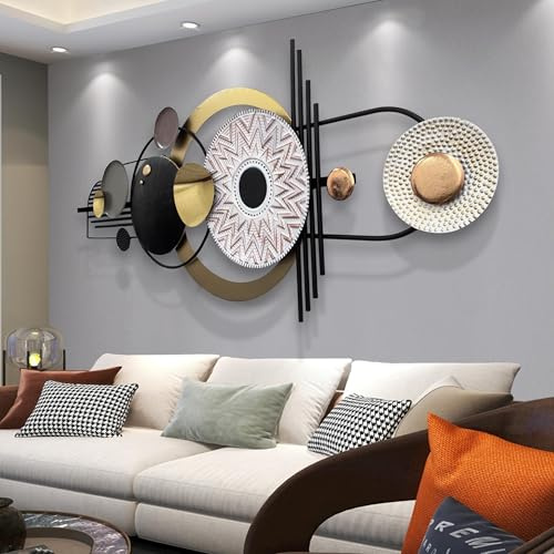 ERMOFAV Wall Decor,Modern Creative Metal Geometric Circular Decor Wall Art, 59x24 In Large 3D Textured Metal Wall Sculptures, Living Room Bedroom Den Aesthetic Wall Art Decor