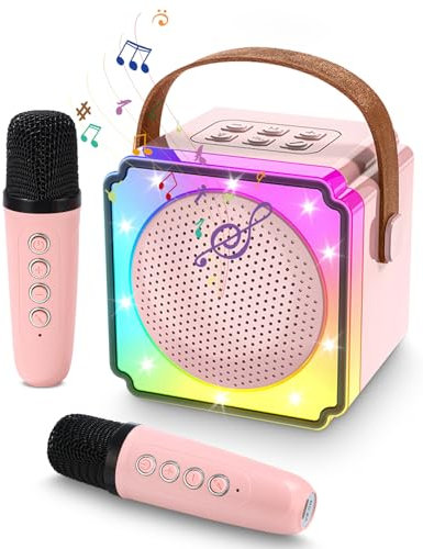 Azyvum Karaoke per Bambini con 2 Microfoni Senza Fili Bluetooth, Macchina Karaoke Portatile con Luce LED ed Effetti di Cambio Voce, Regalo Bambina 3-12 Anni, Ragazzi e Ragazze