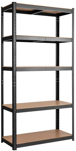 COSTWAY Tung lasthylla, 5 nivåer förvaringshylla med metallram, metallhylla kan belastas upp till 650 kg, plug-in hylla, källarhylla, verkstadshylla, 75 x 30 x 150 cm (svart)